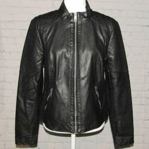 Guess Black Faux Leather Corset Moto Jacket Quilted Shoulder Laced Sides & Cuffs